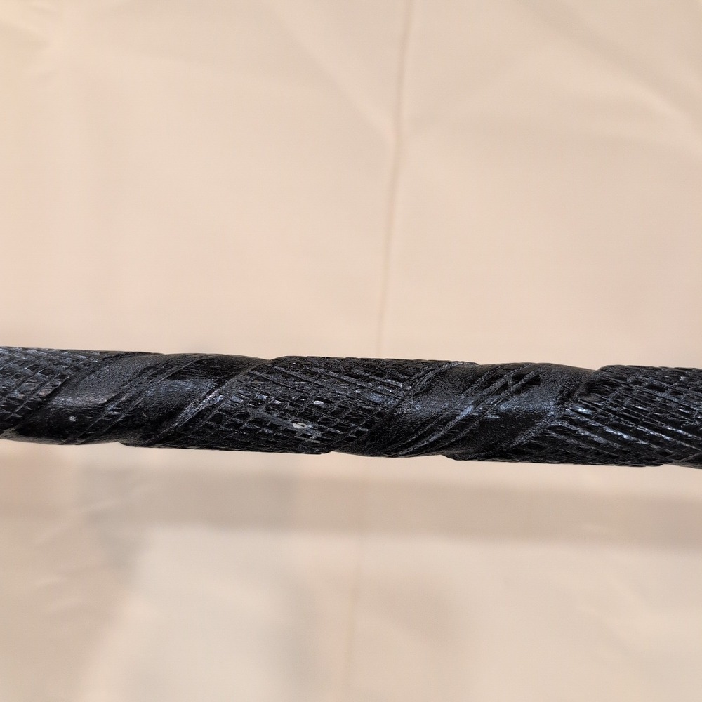 Hand Carved Spiral Wood Walking Stick Black Knob Handle Vintage Style Cane - Picture 5 of 5